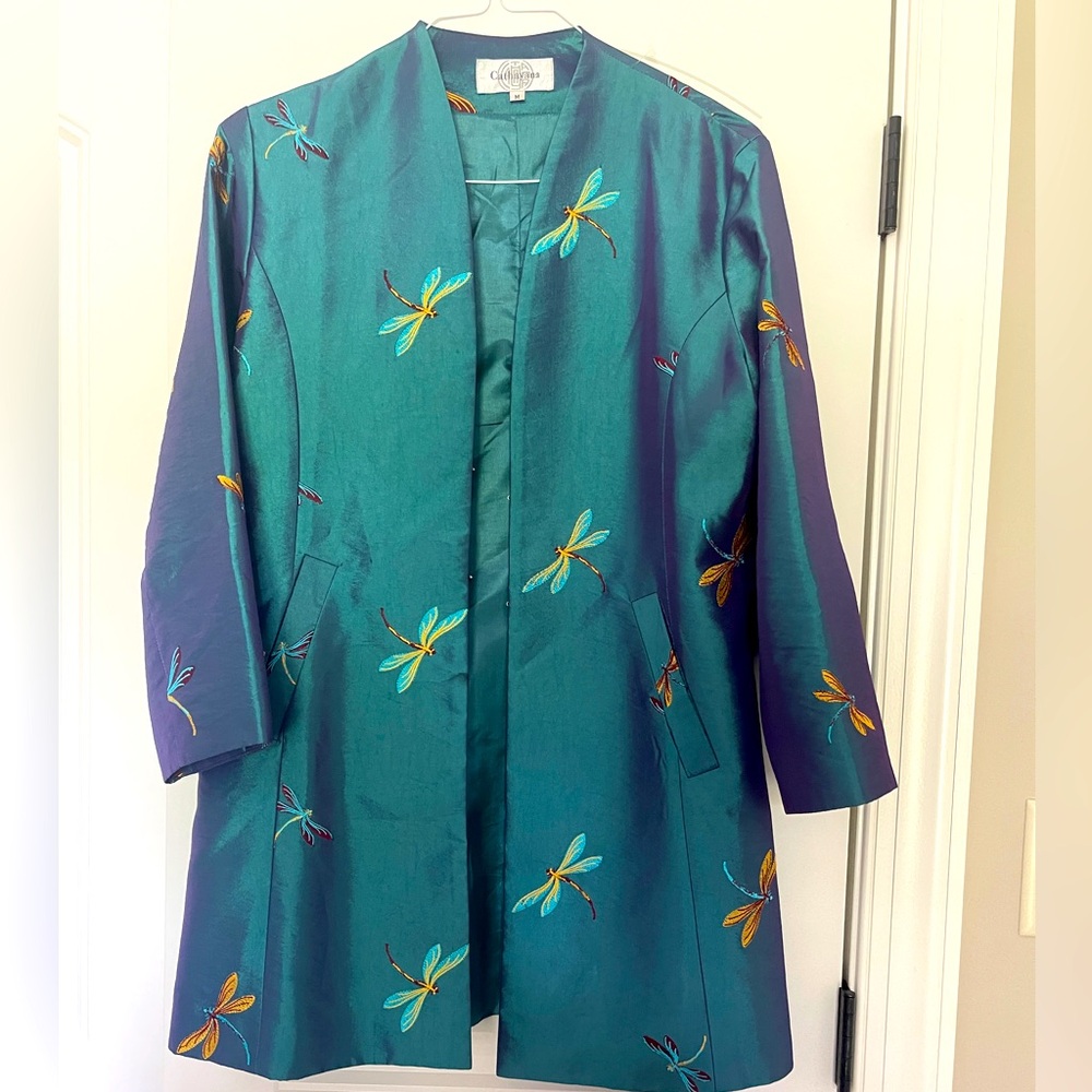 Cathayana Teal Jacket with Dragonfly Embroidery